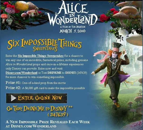Enter the Alice in Wonderland "6 Impossible Things" Sweepstakes!