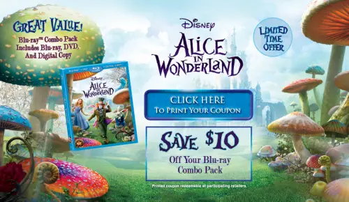 $10 off Alice In Wonderland Blu-ray/DVD Combo Pack