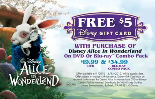 Free $5 Gift Card with Purchase of Alice in Wonderland