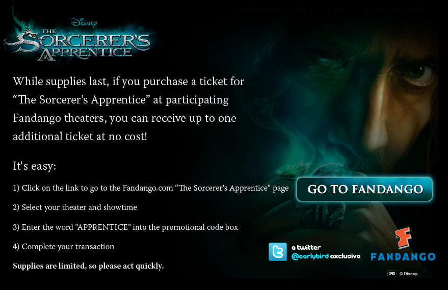 2 for 1 Tickets on Disney's Sorcerers Apprentice