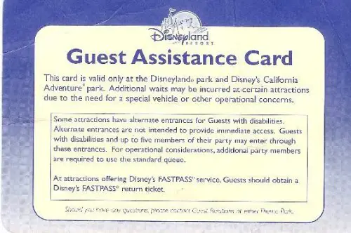 Disneyland Service: Guest Assistance Cards