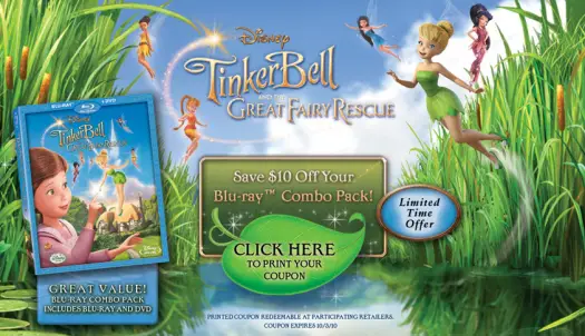 Tinker Bell and the Great Fairy Rescue Bluray $10 Off Coupon
