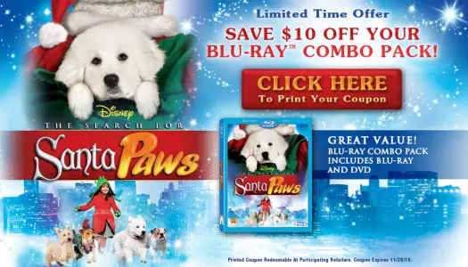 The Search For Santa Paws Blu-ray/DVD Combo Pack $10 Coupon