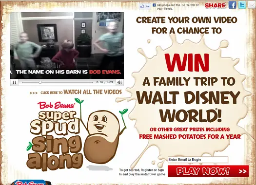 Super Spud Sing A Long Contest and Instant Win Game for Free Disney Trip