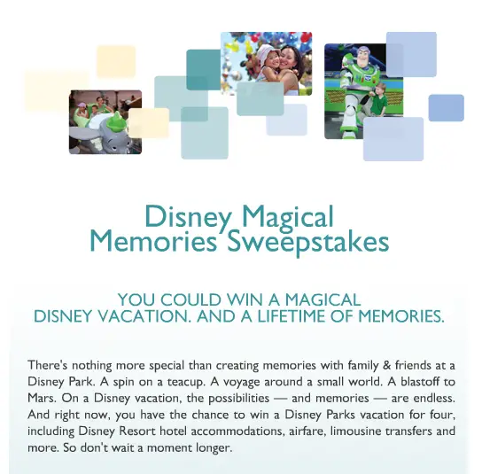 Disney Magical Memories Sweepstakes - Win a trip to Walt Disney World