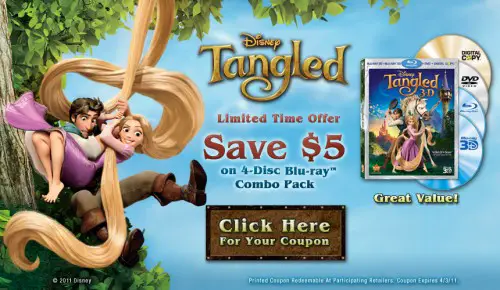 A Limited Time Tangled Offer - Save $5 off 4-Disc Blu-ray Combo Pack