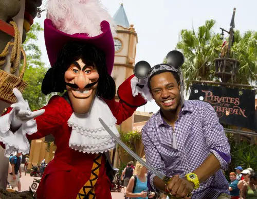 Terrence J hangs out with Capt Hook at Walt Disney World