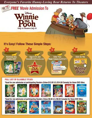 Free Movie Admission To Disney Winnie The Pooh!