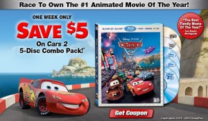 $5 off Disney's Cars 2 5-Disc Bluray Combo Pack