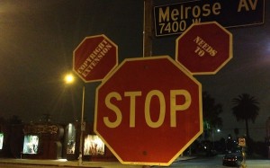 Mickey Mouse Stop Sign Placed in Burbank in Protest of Copyright Extensions
