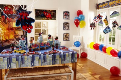 Spiderman party items on display