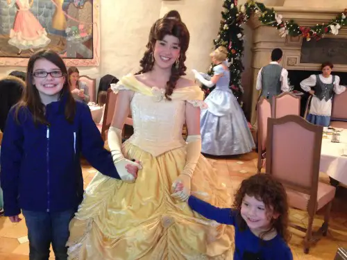 My daughters with Belle at Auberge de Cendrillon.