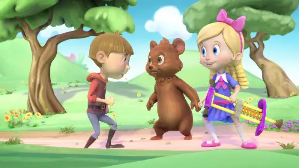 GOLDIE & BEAR - "Goldie & Bear," a fairy tale-inspired adventure series for preschoolers premiering in Fall 2015, follows the fairytale adventures of newfound friends Goldie and Bear, following the renowned porridge incident of "Goldilocks and The Three Bears." (Disney Junior) JACK, BEAR, GOLDIE