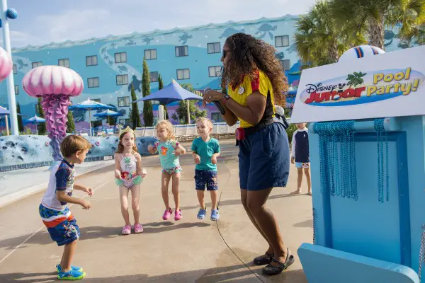 Kids can splash into summer with the new Disney Junior pool Party at Walt Disney World Resort hotel pools. Youngsters can compete in poolside games like Sofia Says, Doc McStuffins trivia, and sing and dance to favorite hit songs from the popular Disney Channel and Disney Junior shows including "Doc McStuffins," "Sofia the First," "Mickey Mouse Clubhouse," "Miles from Tomorrowland," and "Jake and the Neverland Pirates". Disney Junior pool parties take place daily at all Disney resort hotels at various times throughout the day. (Mariah Wild, photographer)