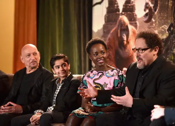 LOS ANGELES, CALIFORNIA - APRIL 04: (L-R) Actors Sir Ben Kingsley, Neel Sethi, Lupita Nyong'o and director Jon Favreau onstage at Disney's "THE JUNGLE BOOK" Press Conference at The Beverly Hilton on April 4, 2016 in Los Angeles, California. (Photo by Alberto E. Rodriguez/Getty Images for Disney) *** Local Caption *** Ben Kingsley;Neel Sethi;Lupita Nyong'o;Jon Favreau