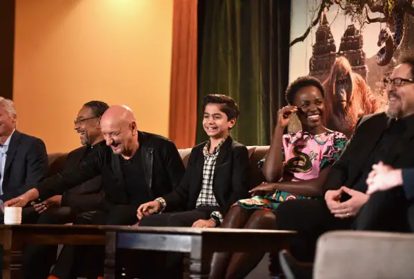 LOS ANGELES, CALIFORNIA - APRIL 04: (L-R) Actors Giancarlo Esposito, Sir Ben Kingsley, Neel Sethi, Lupita Nyong'o and director Jon Favreau onstage at Disney's "THE JUNGLE BOOK" Press Conference at The Beverly Hilton on April 4, 2016 in Los Angeles, California. (Photo by Alberto E. Rodriguez/Getty Images for Disney) *** Local Caption *** Giancarlo Esposito;Ben Kingsley;Neel Sethi;Lupita Nyong'o;Jon Favreau