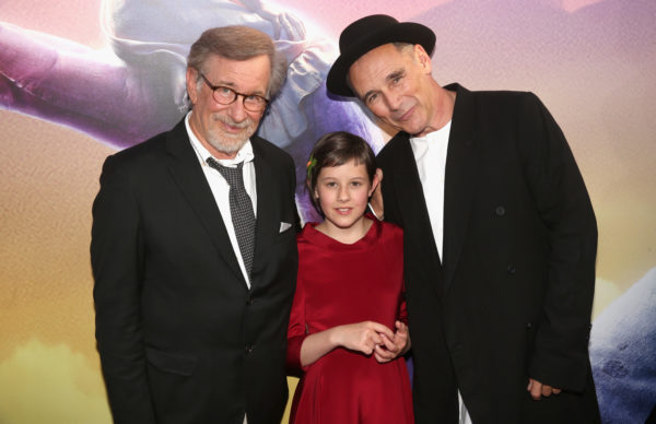 HOLLYWOOD, CA - JUNE 21: (L-R) Director Steven Spielberg, actress Ruby Barnhill and actor Mark Rylance arrive on the red carpet for the US premiere of Disney's "The BFG," directed and produced by Steven Spielberg. A giant sized crowd lined the streets of Hollywood Boulevard to see stars arrive at the El Capitan Theatre. "The BFG" opens in U.S. theaters on July 1, 2016, the year that marks the 100th anniversary of Dahl's birth, at the El Capitan Theatre on June 21, 2016 in Hollywood, California. (Photo by Jesse Grant/Getty Images for Disney) *** Local Caption *** Steven Spielberg; Ruby Barnhill; Mark Rylance