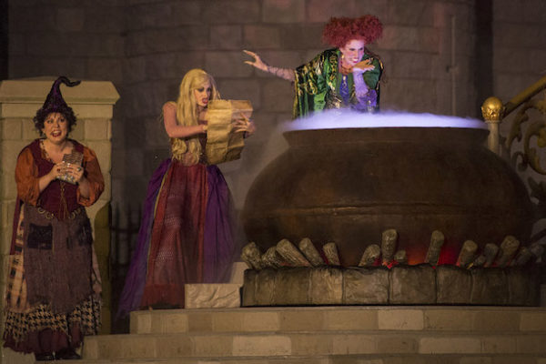 New in 2015, the "Hocus Pocus Villain Spelltacular," show during Mickey's Not-So-Scary Halloween Party at Magic Kingdom Park features the mischievous Sanderson Sisters from Disney's Hocus Pocus, who throw an evil Halloween party with appearances by Dr. Facilier, Oogie Boogie, Maleficent and other Disney villains, along with dancers, projections and special effects. Walt Disney World Resort is located in Lake Buena Vista, Fla. (David Roark, photographer)