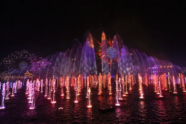 WORLD OF COLOR - SEASON OF LIGHT -- “World of Color – Season of Light” brings the warmth and heartfelt spirit of the holidays to this stunning, nighttime water spectacular, with its 1,200 powerful fountains shooting water as high as 200 feet to help tell the story. The show’s musical soundtrack features some well-known musical artists performing popular holiday tunes, including “Let it Snow” by Dean Martin and “Baby, It’s Cold Outside” by Michael Buble and Idina Menzel. With classic holiday music, humor and memorable moments from Disney animated films, this becomes an ideal way for guests to conclude their holiday visit. (Scot Brinegar/Disneyland)