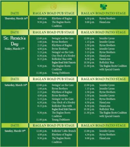 Raglan Road St. Patrick's schedule