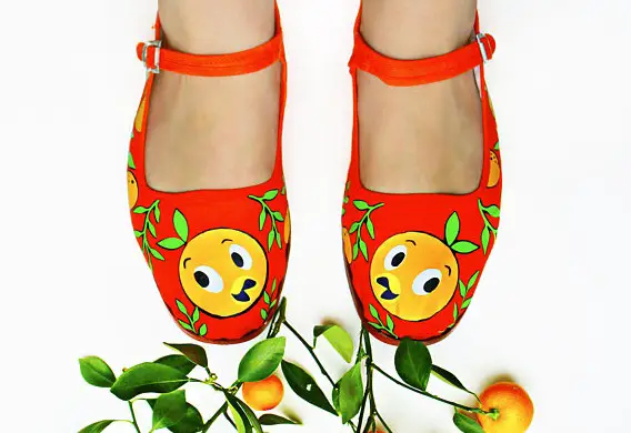 Get Enchanted Tiki Toes with Hand Painted Orange Bird Shoes