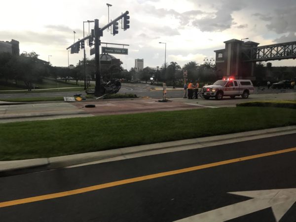 Overturned car accident near Disney Springs