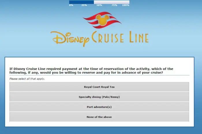 New Disney Cruise Line Survey Question Hints At Future Required Prepayment For Certain Activities