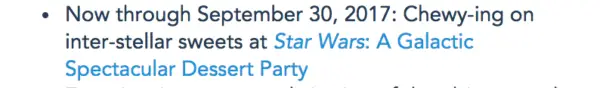 Dessert Party No Longer Included in Star Wars Guided Tour Beginning October 1