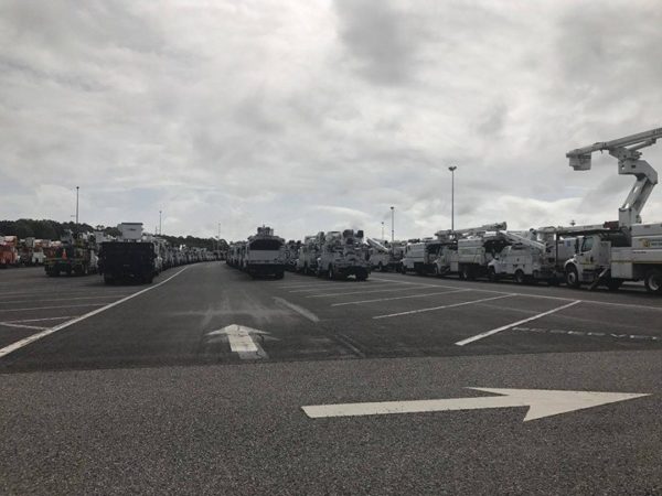 Epcot Parking Lots Become Staging Areas for Utility Trucks Before Hurricane Irma Hits