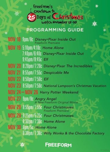 Freeform's Countdown to 25 Days of Christmas Schedule has been Released