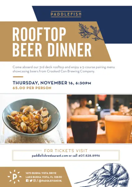 Paddlefish Announces Rooftop Beer Dinner And Thanksgiving Day Menu