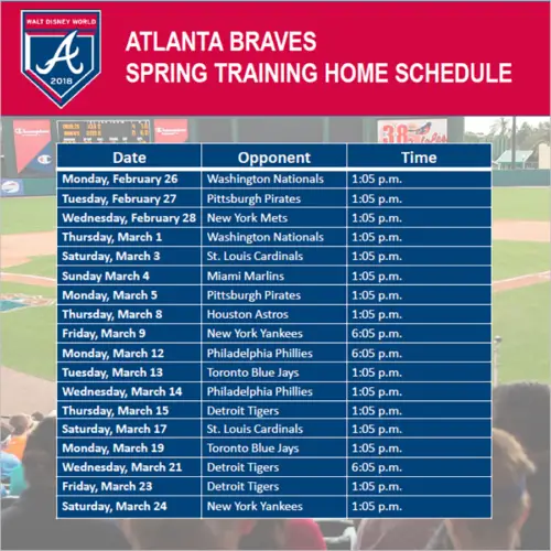 Disney Releases Final Atlanta Braves Spring Training Schedule