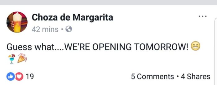 Choza de Margarita Announces Opening Date