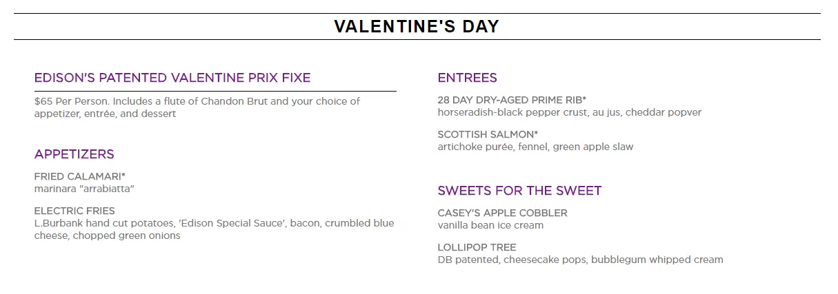 The Edison Celebrates Valentine's Day With A Patented Prix Fixe Dinner