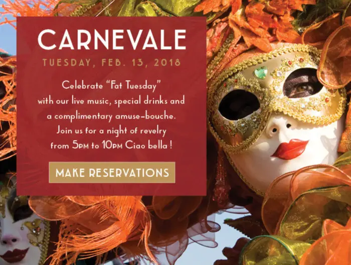 Celebrate Carnevale at Maria & Enzo's on Tuesday, February 13th!