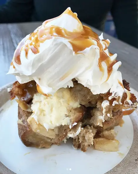 Caramel Apple Cheesecake Bread Pudding at Pacific Wharf in DCA