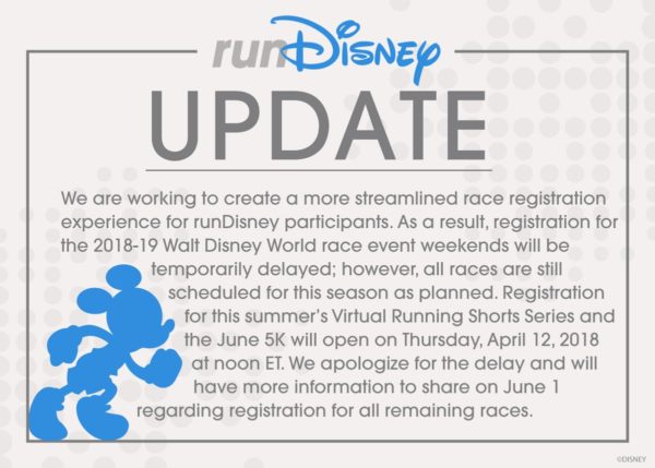 runDisney Registration Delay Update