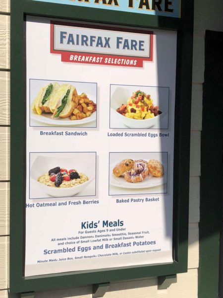 Fairfax Fare Breakfast Menu