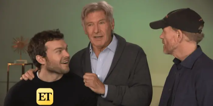 Harrison Ford Surprises Alden Ehrenreich During an Interview for “Solo: A Star Wars Story”